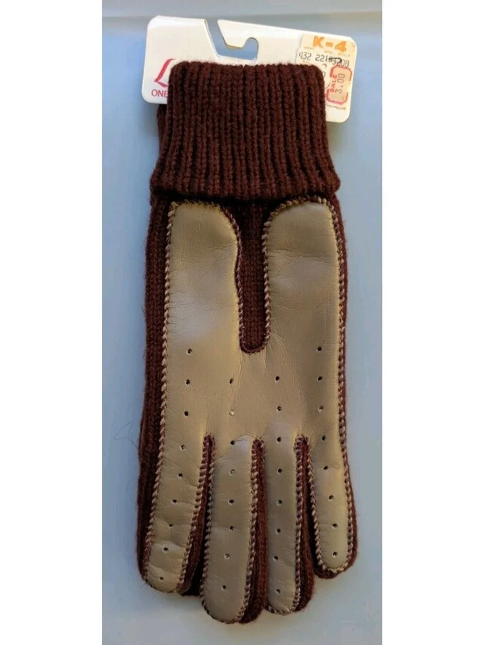 Vintage Kmart Ladies Driving Gloves Knit Leather Palm Brown Maroon One Size New
